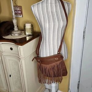 Sonoma brown faux leather fringe crossbody bag